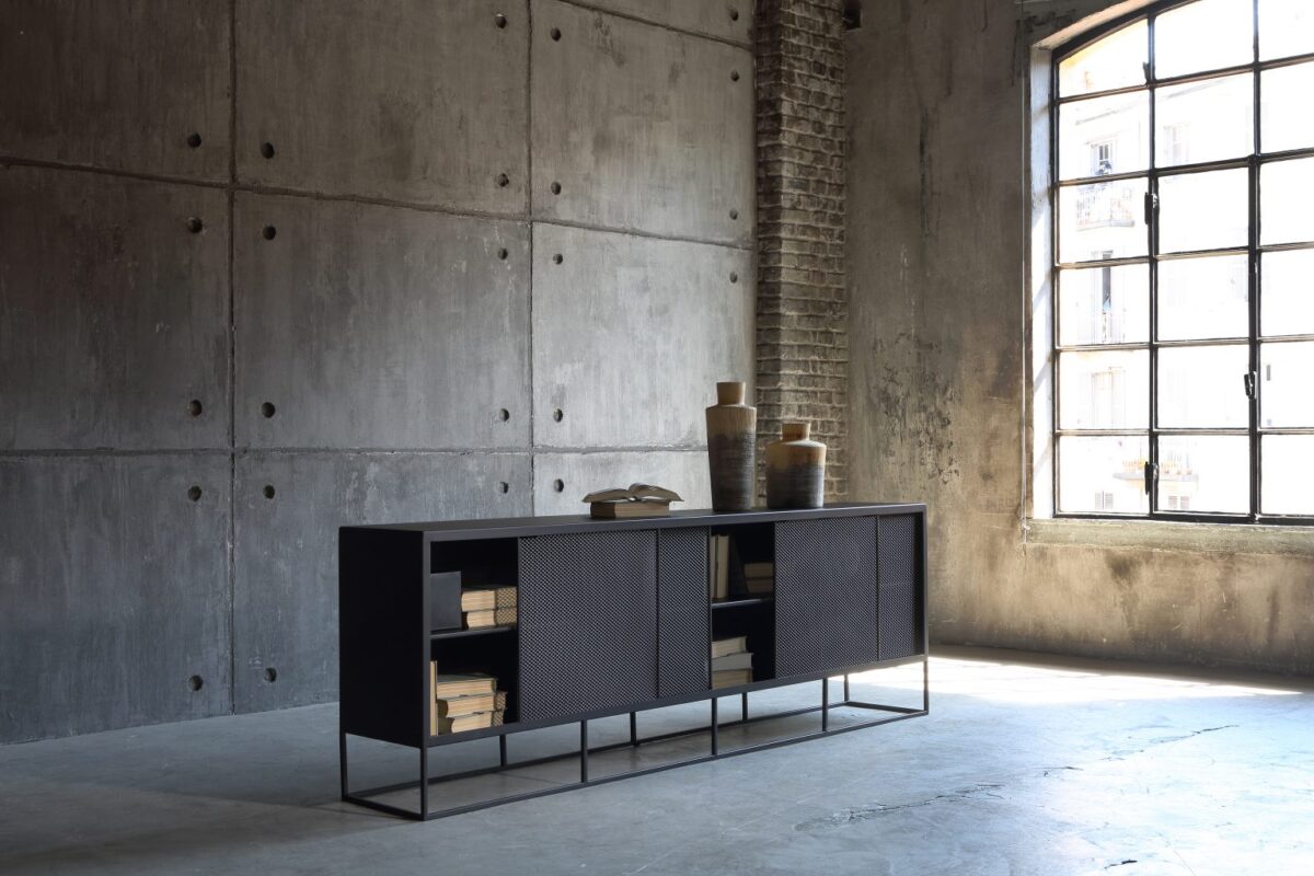 Modern sideboard with clean lines and steel frame by Zeusnoto.