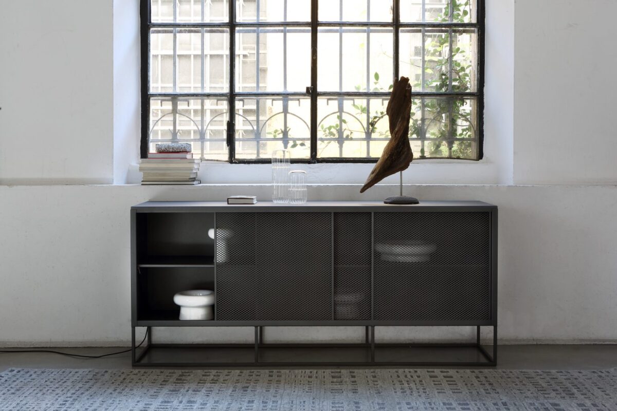 Modern sideboard with clean lines and steel frame by Zeusnoto.
