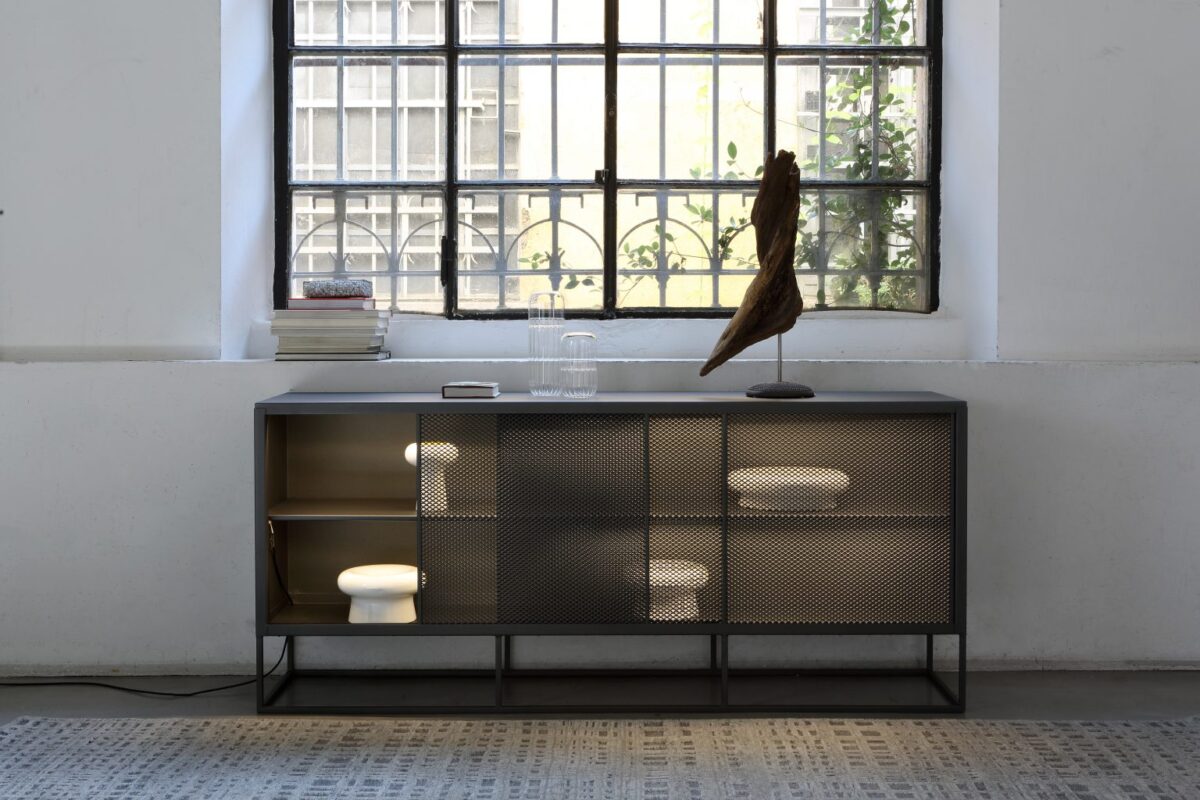 Modern sideboard with clean lines and steel frame by Zeusnoto.