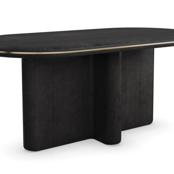 Monty Dining Table by Caracole – Oval pedestal table with Basalt finish and Polished French Gold accents. Ideal for modern dining rooms in Royal Oak, Michigan.
