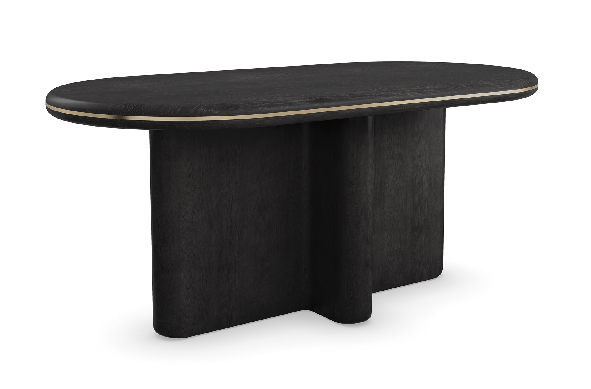 Monty Dining Table by Caracole – Oval pedestal table with Basalt finish and Polished French Gold accents. Ideal for modern dining rooms in Royal Oak, Michigan.