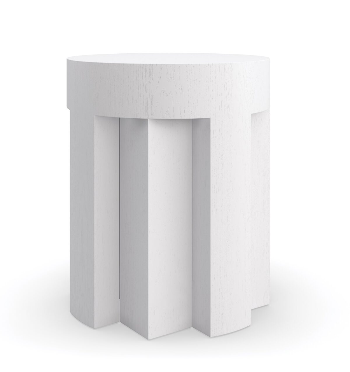 "Eli Side Table by Caracole – Round drum table finished in Chalk, crafted from ash and oak with clean lines and minimalist silhouette.