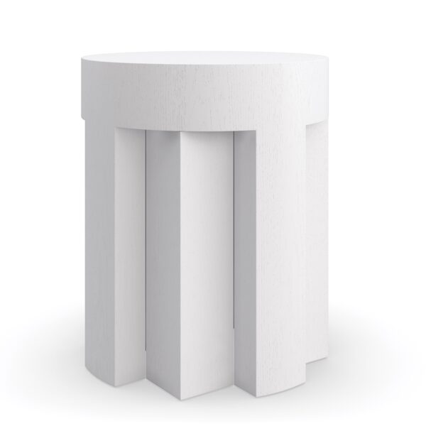 "Eli Side Table by Caracole – Round drum table finished in Chalk, crafted from ash and oak with clean lines and minimalist silhouette.