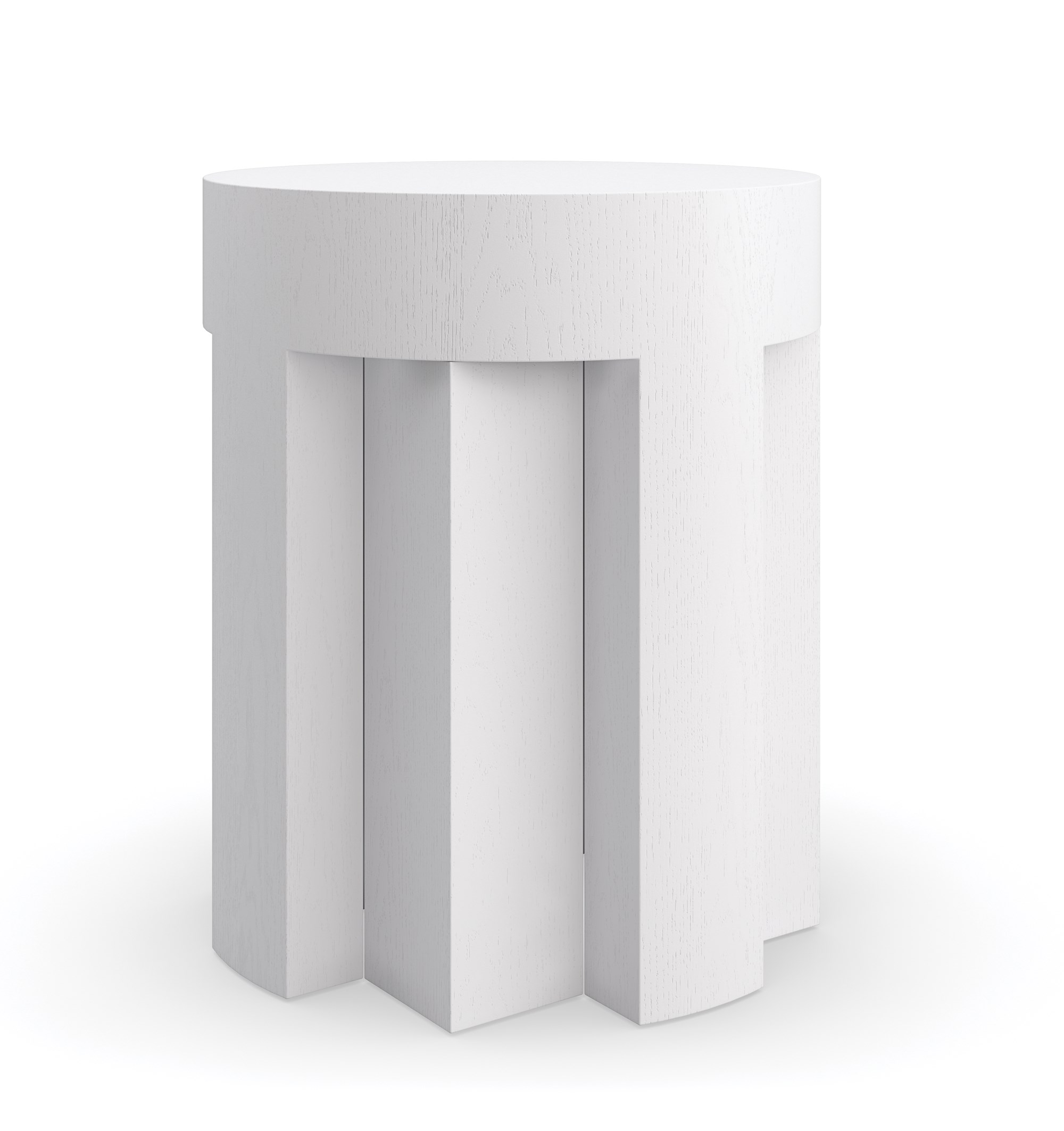"Eli Side Table by Caracole – Round drum table finished in Chalk, crafted from ash and oak with clean lines and minimalist silhouette.