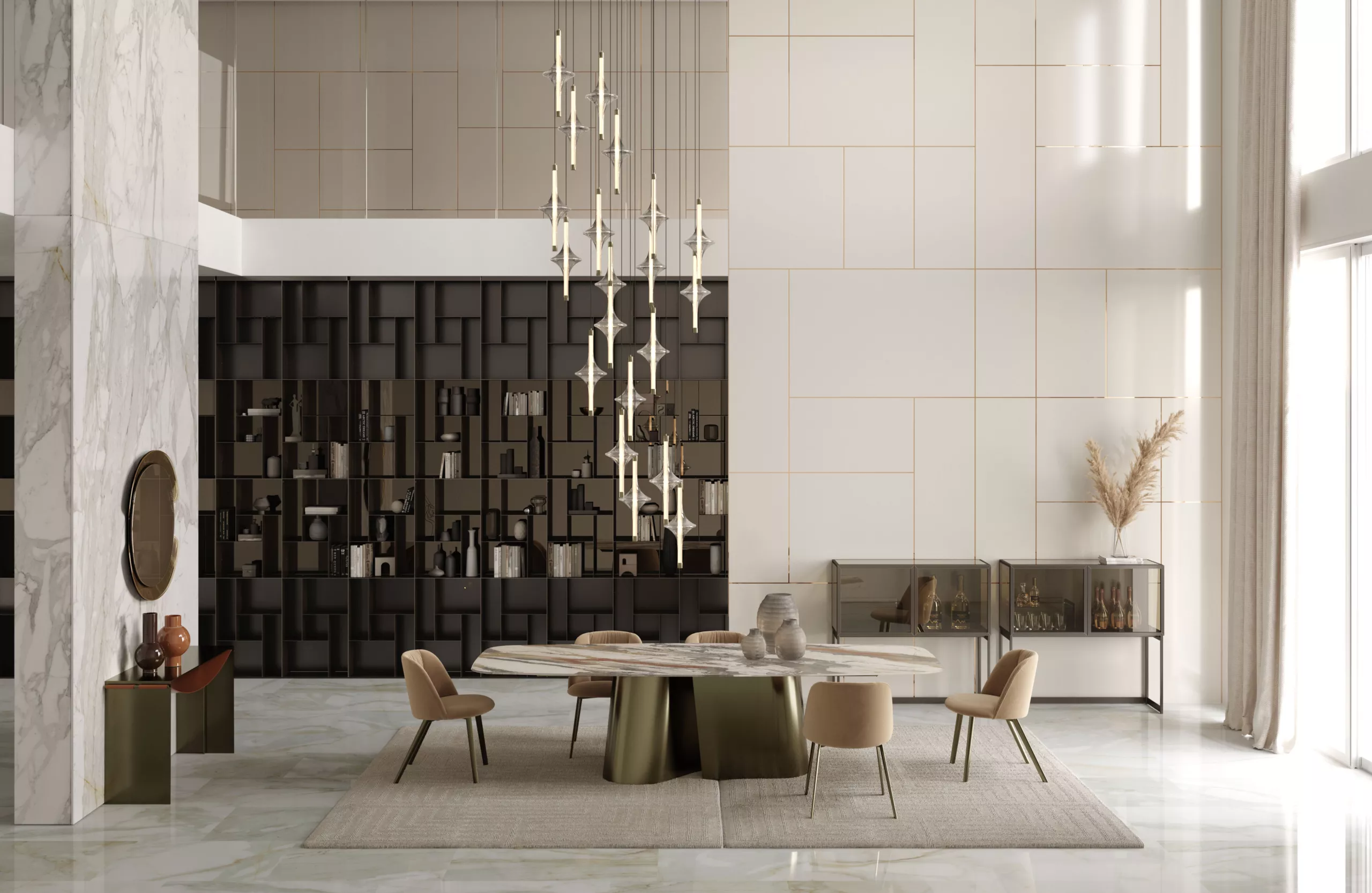 Modern Kimono table by Bontempi featuring an elegant metal base and ceramic top.
