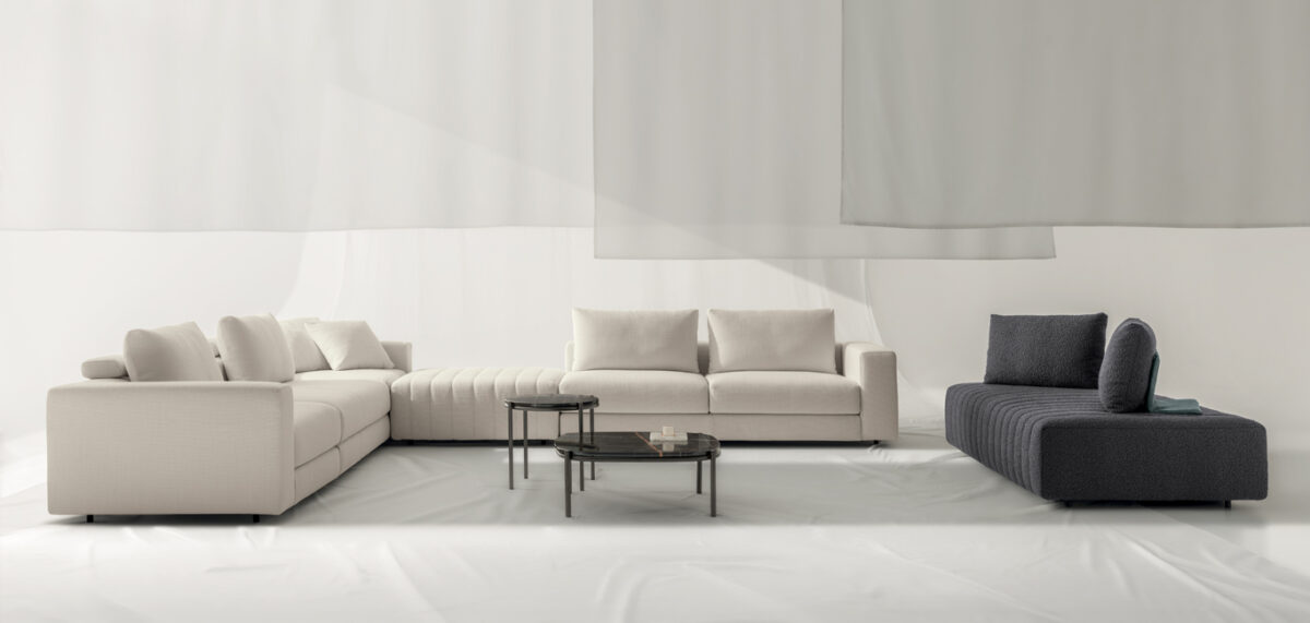 Contemporary Cuba Split sofa by Nicoline featuring deep cushions and clean lines.