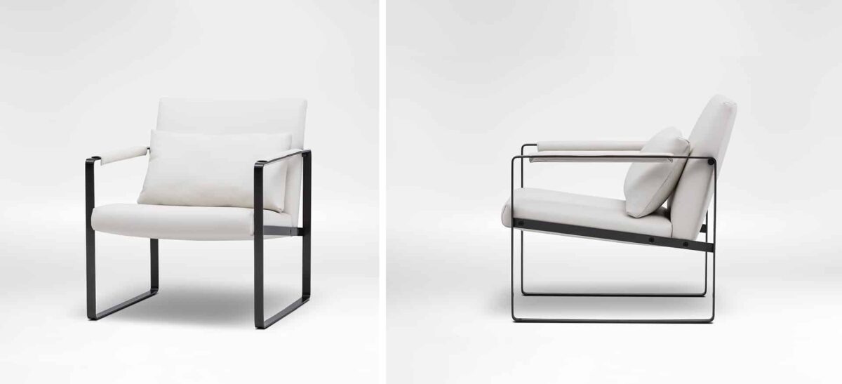 Neutral fabric chair with clean lines