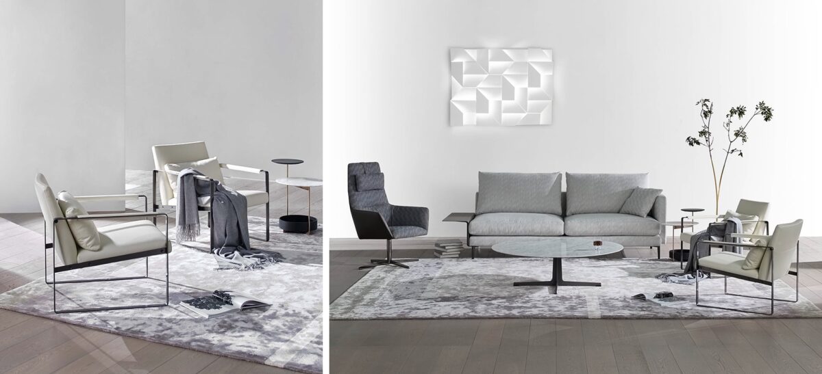 Compact lounge chair with soft upholstery