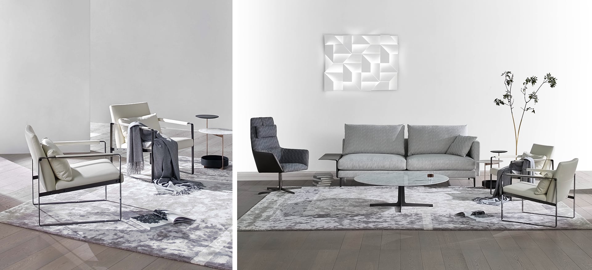 Compact lounge chair with soft upholstery