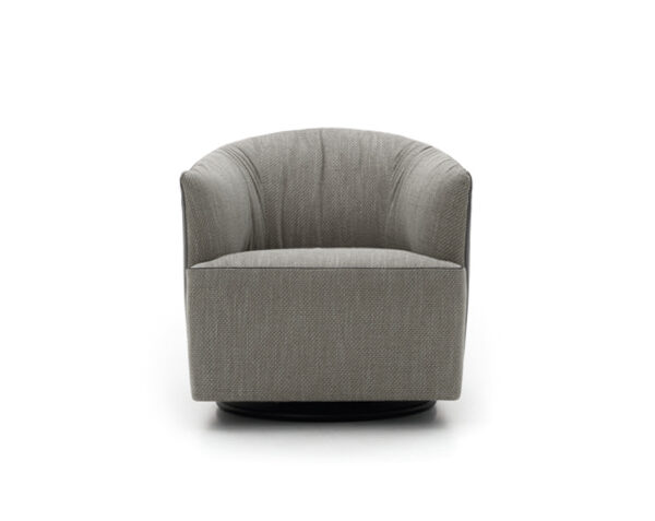 Lady Swivel armchair by Nicoline Italia with enveloping backrest and wooden swivel base, perfect for modern interiors in Royal Oak, Michigan.