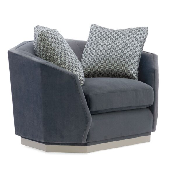 Modern swivel chair with an octagonal shape and plush upholstery, perfect for adding a unique touch to contemporary living rooms in Royal Oak, Michigan.