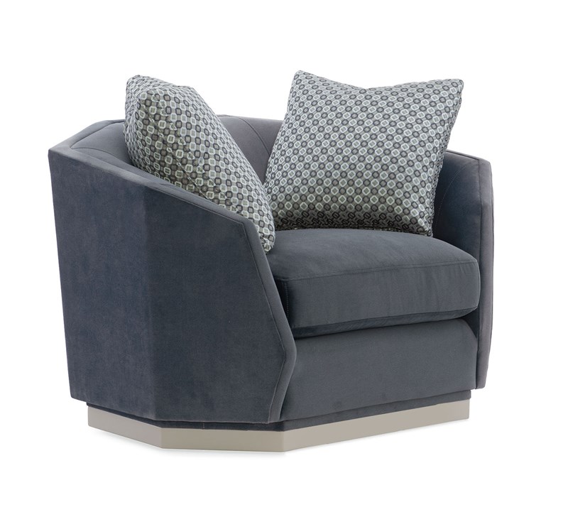 Modern swivel chair with an octagonal shape and plush upholstery, perfect for adding a unique touch to contemporary living rooms in Royal Oak, Michigan.