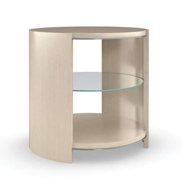 Da Vita Round End Table by Caracole — elegant round table with a metallic base and luxurious marble top.