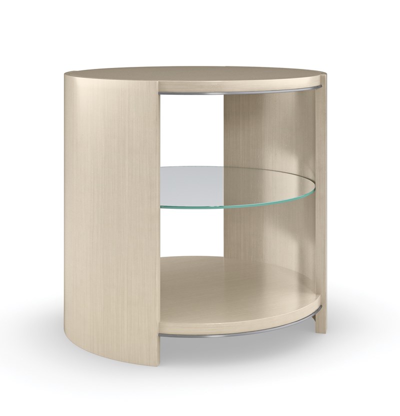 Da Vita Round End Table by Caracole — elegant round table with a metallic base and luxurious marble top.