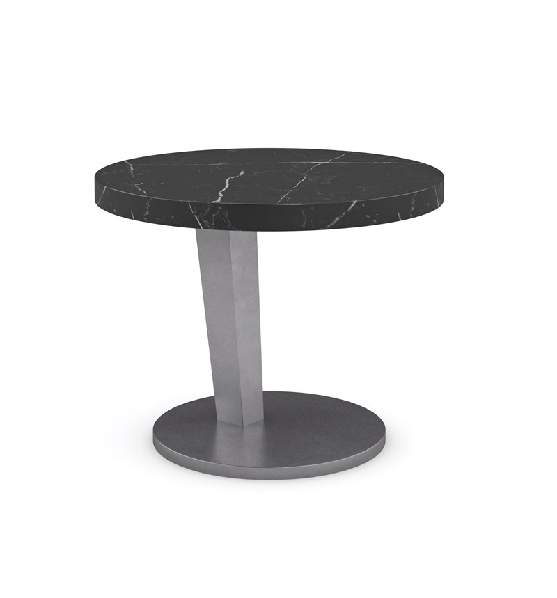 Caracole La Moda Short Spot Table featuring a black marble top and smoked stainless metal base, designed for modern sophistication in contemporary spaces.