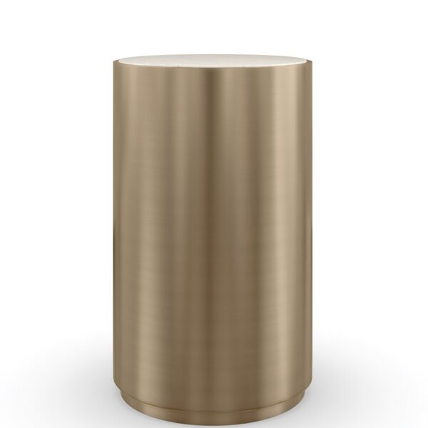 Contrast Light Spot Table by Caracole — sleek round accent table with a light-hued top and dark sculptural base.