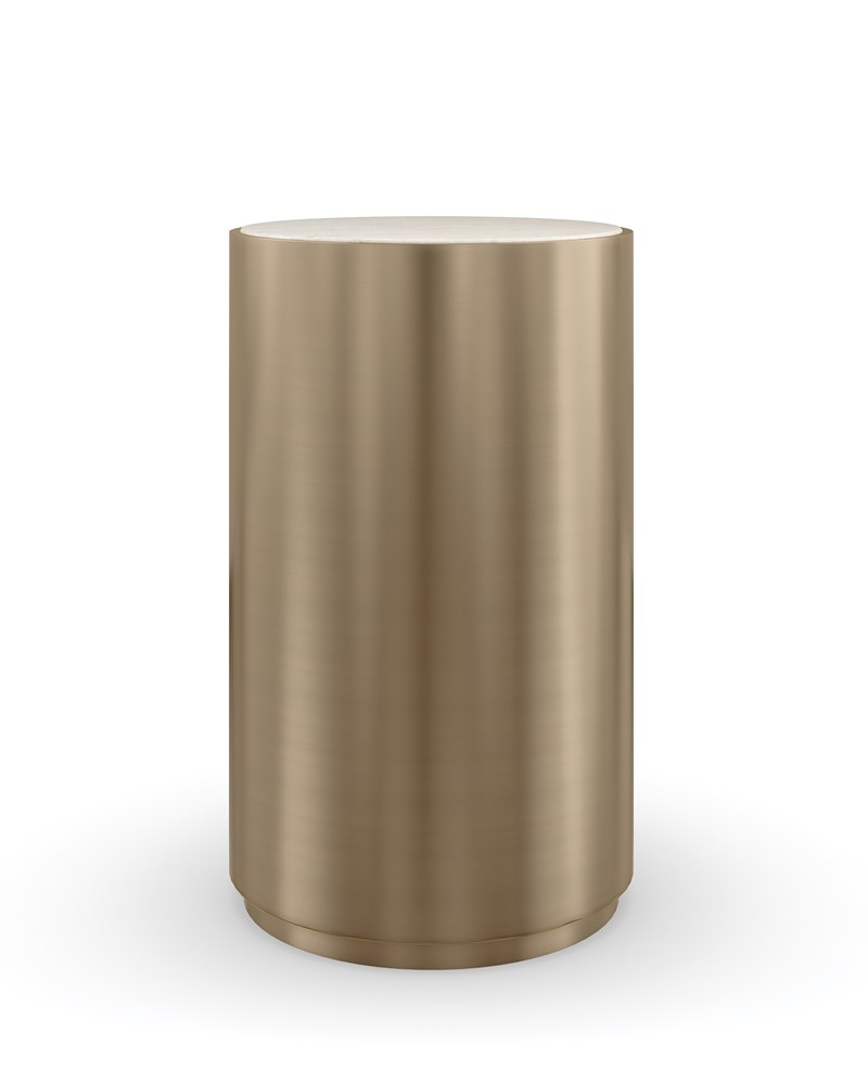 Contrast Light Spot Table by Caracole — sleek round accent table with a light-hued top and dark sculptural base.