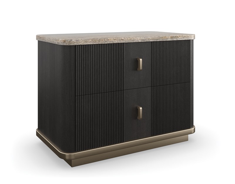 Rhythm Nightstand by Caracole featuring fluted drawer fronts and brushed gold hardware.