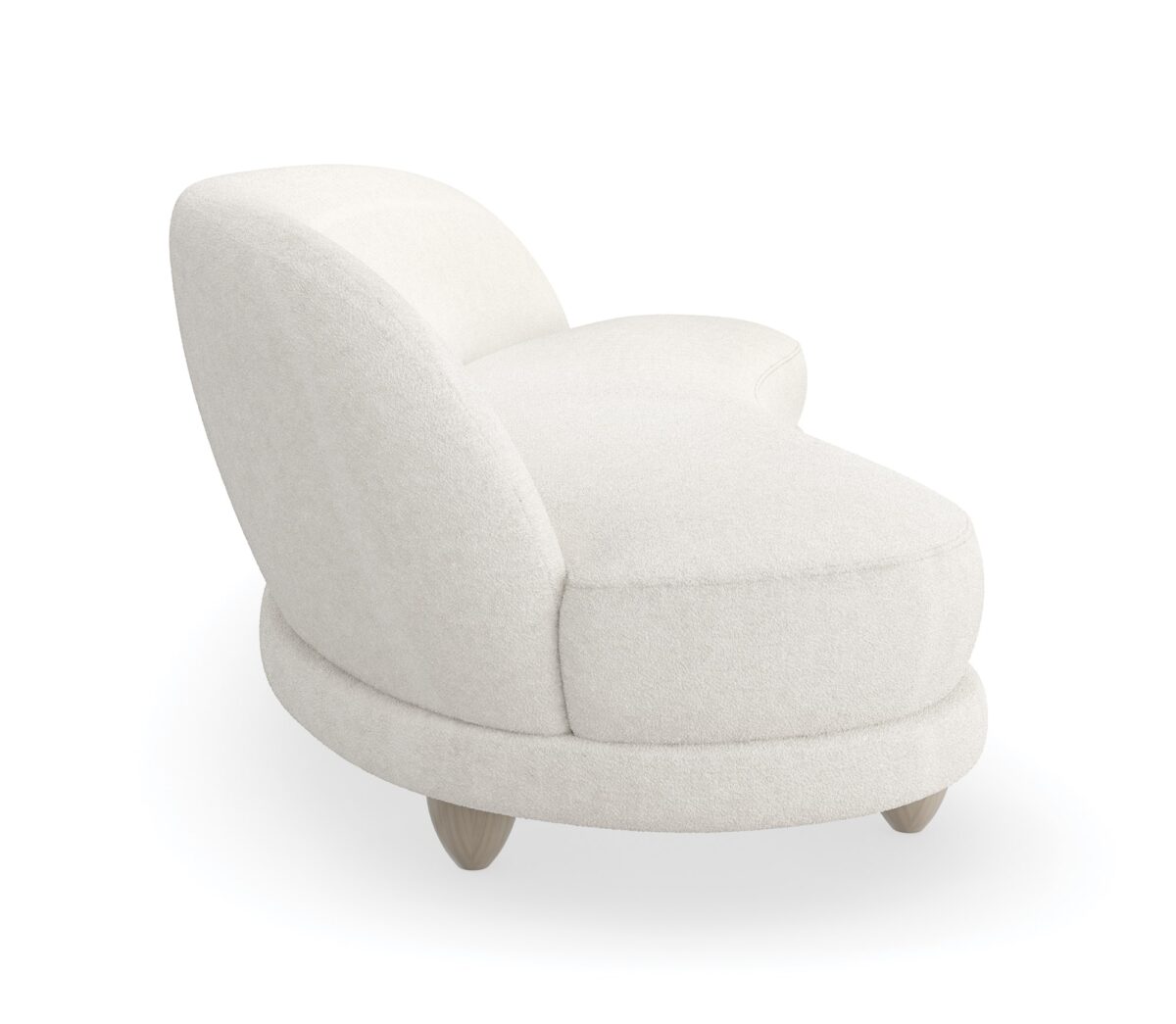 Caracole 110 Tulum Sofa, modern curved sofa, serpentine sofa, biomorphic design sofa, luxury resort furniture, two-tone boucle sofa, cream contemporary sofa, Sabbia feet sofa.