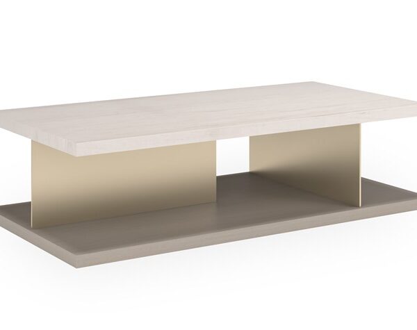 Cape Verde Cocktail Table by Caracole — a modern round table with a fluted wood base and smooth stone top.