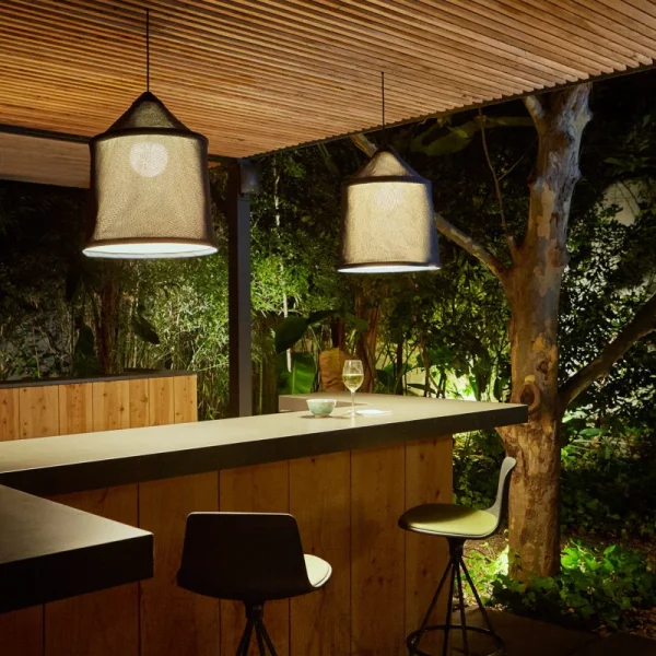“Jaima by Marset indoor pendant light – warm light diffusion through elegant fabric shade”