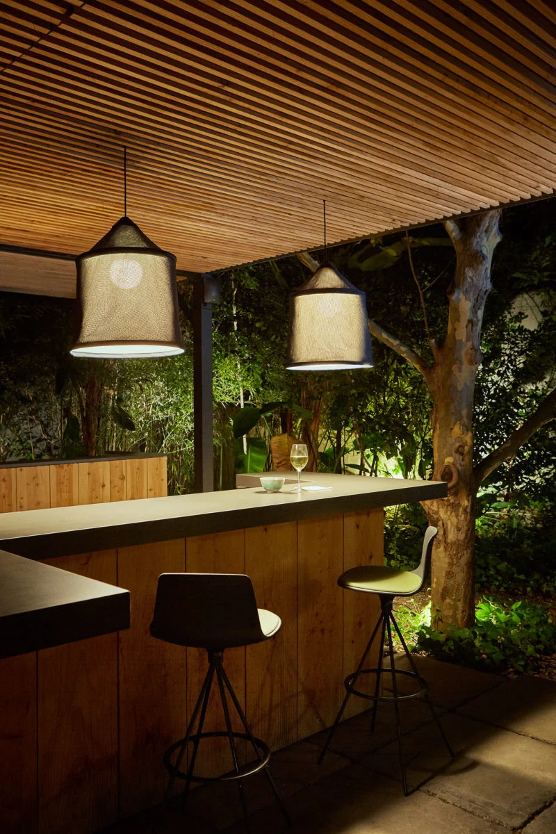 “Jaima by Marset indoor pendant light – warm light diffusion through elegant fabric shade”