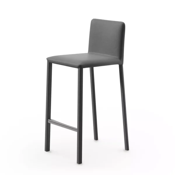 Peressini Marion 73 counter stool with fully upholstered seat and backrest, supported by a durable metal frame, available in various fabric and leather options.