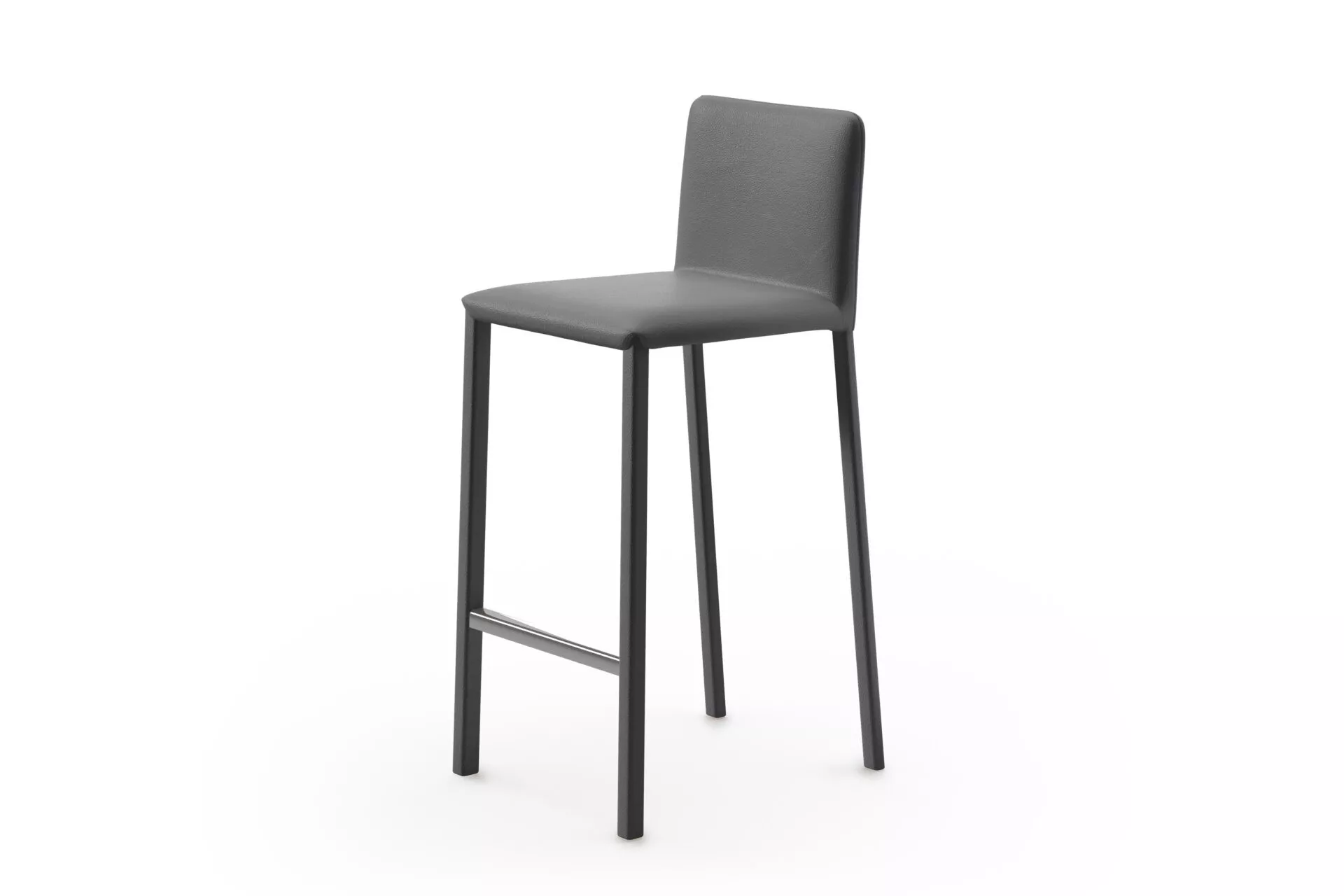 Peressini Marion 73 counter stool with fully upholstered seat and backrest, supported by a durable metal frame, available in various fabric and leather options.