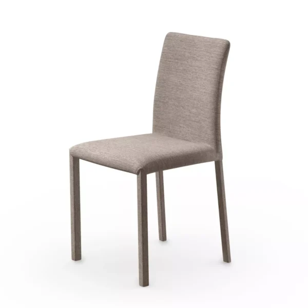 Marion B 1 chair by Peressini with gently curved backrest, padded seat, and slender metal legs in matte black.