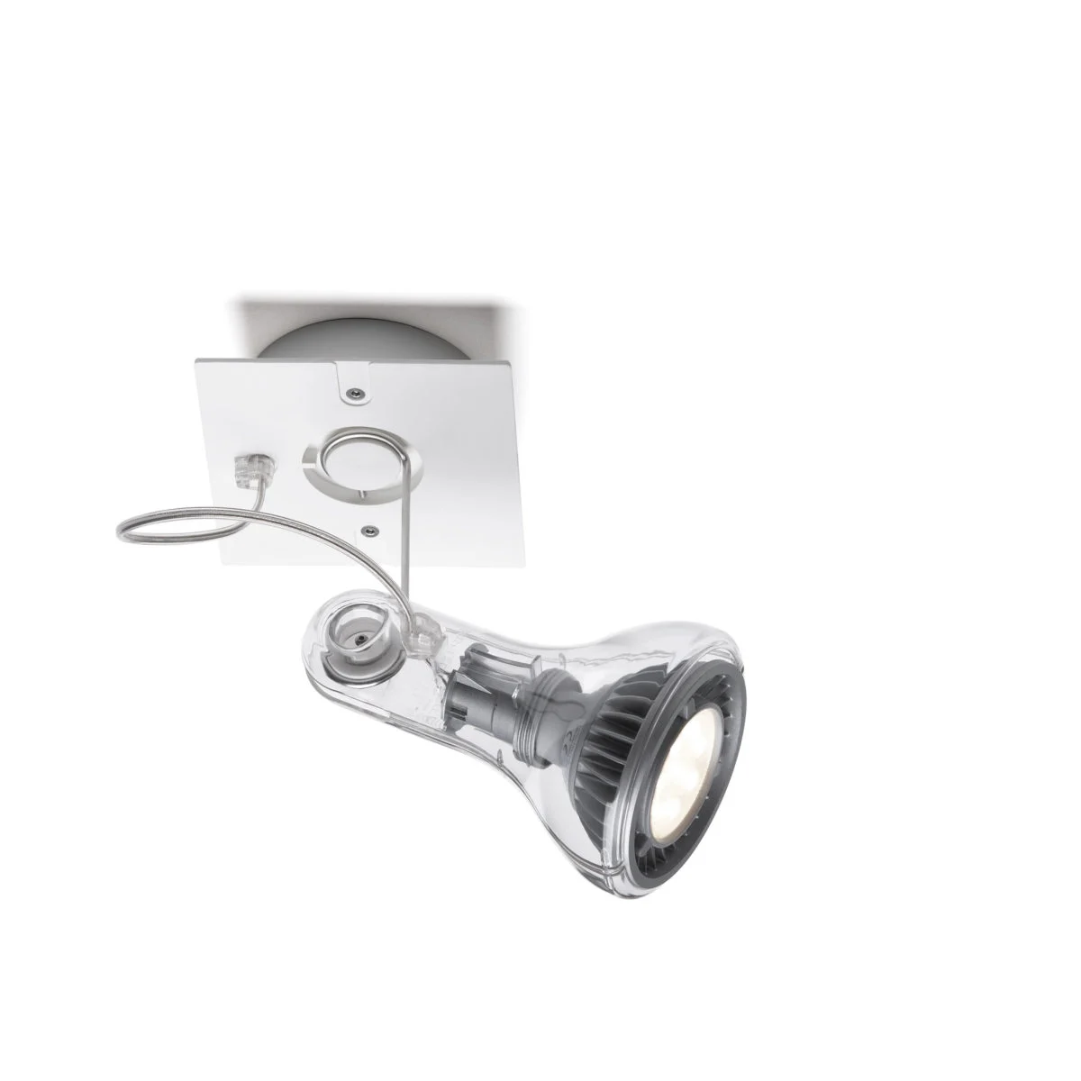 “Modern ceiling light Atlas by Marset – minimalist adjustable spotlight with clear polycarbonate body”