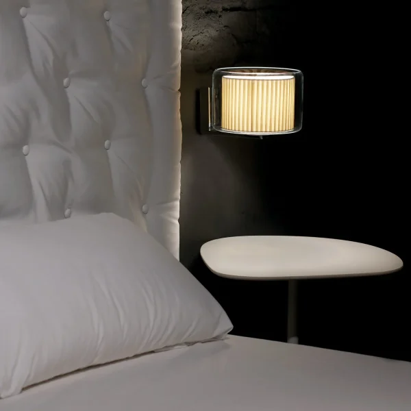 “Mercer by Marset modern table light – refined blend of classic fabric and contemporary glass design”
