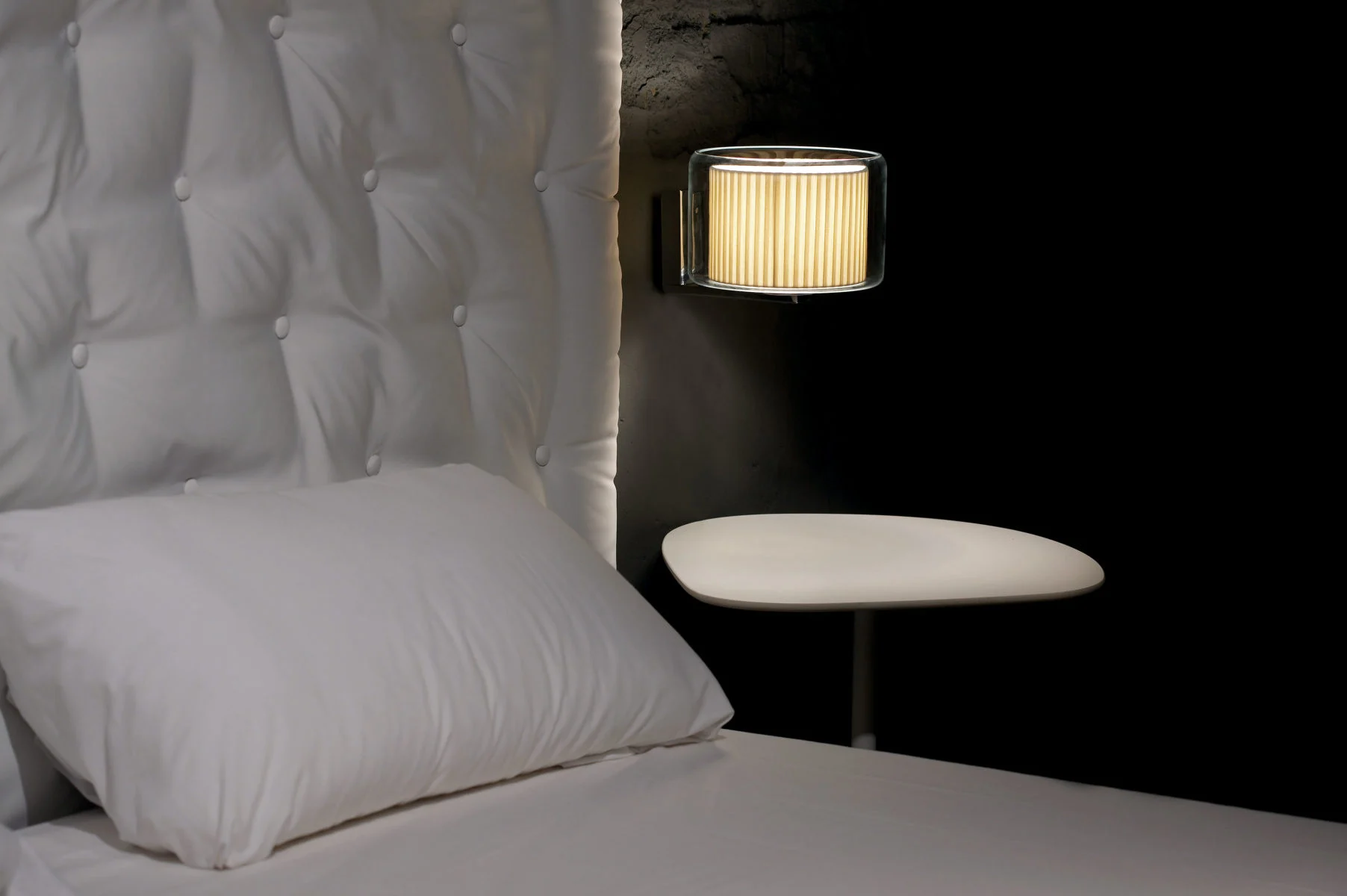 “Mercer by Marset modern table light – refined blend of classic fabric and contemporary glass design”
