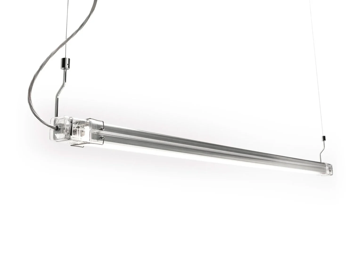 “Neón de Luz pendant lamp by Marset – minimalist design with translucent polycarbonate profile and aluminum reflector”