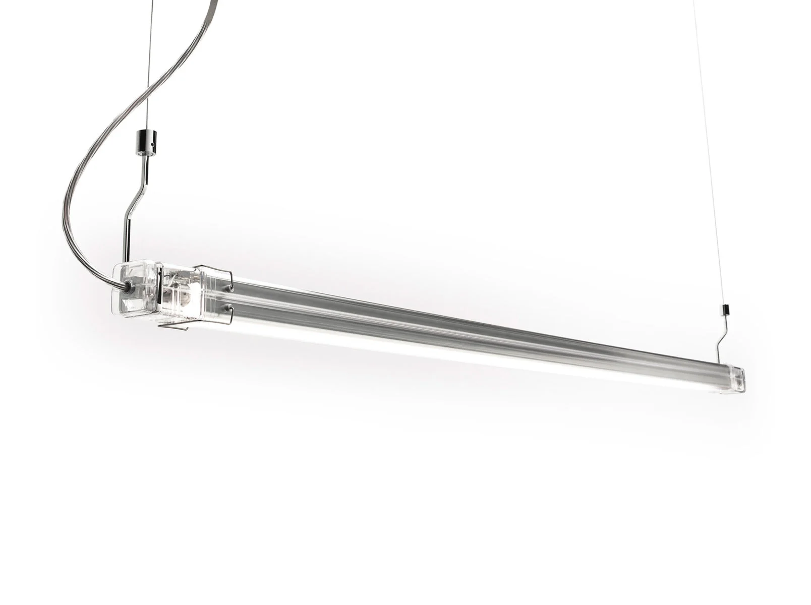 “Neón de Luz pendant lamp by Marset – minimalist design with translucent polycarbonate profile and aluminum reflector”