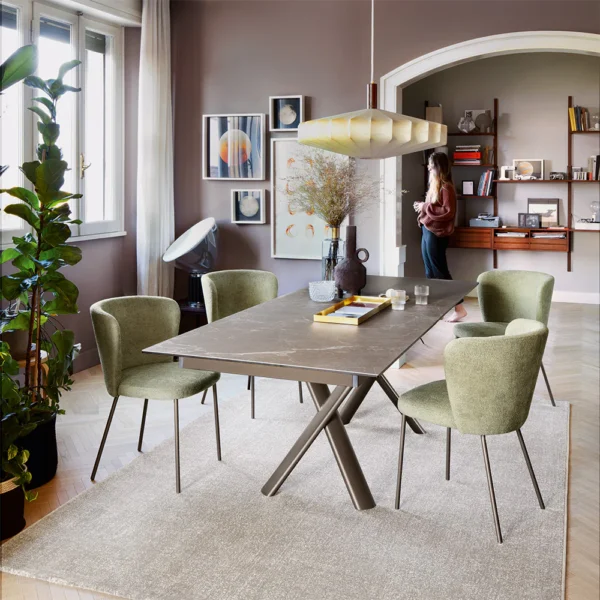 “MASTER by Connubia modern Italian chair – upholstered seat with slim metal legs and gently angled backrest”