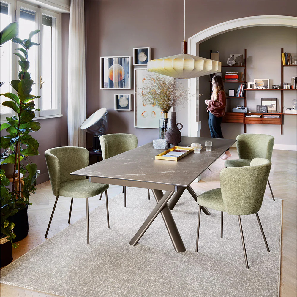“MASTER by Connubia modern Italian chair – upholstered seat with slim metal legs and gently angled backrest”