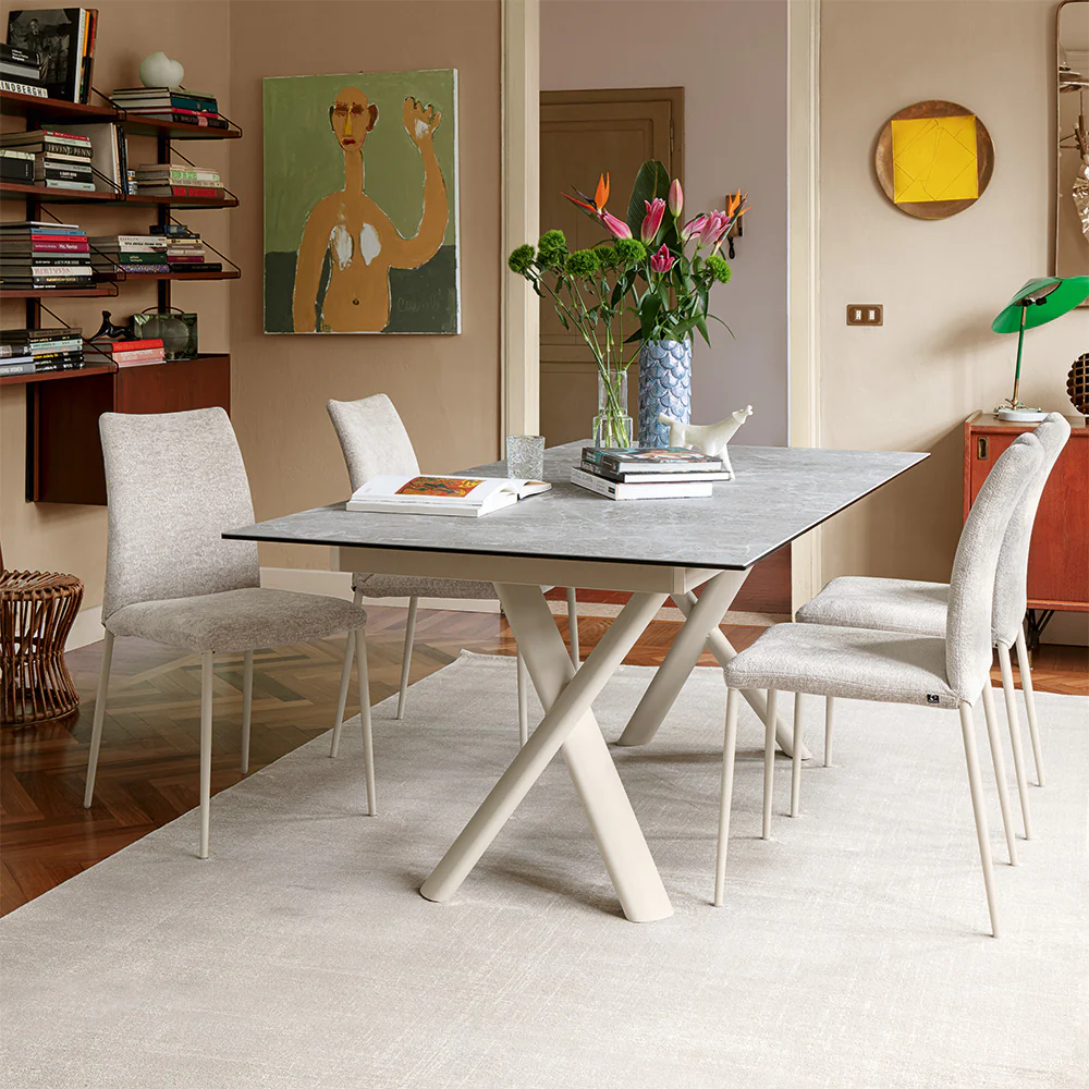 “Side view of MASTER chair by Connubia – minimalist design with padded comfort and clean geometric lines”