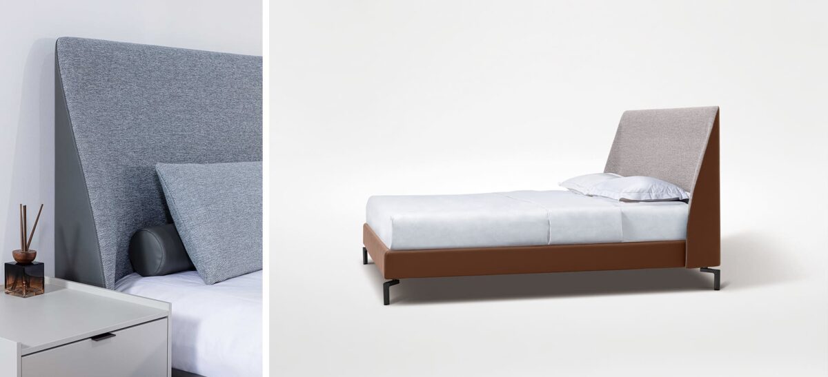 Sleek upholstered bed with soft lines and elegant frame by Camerich.