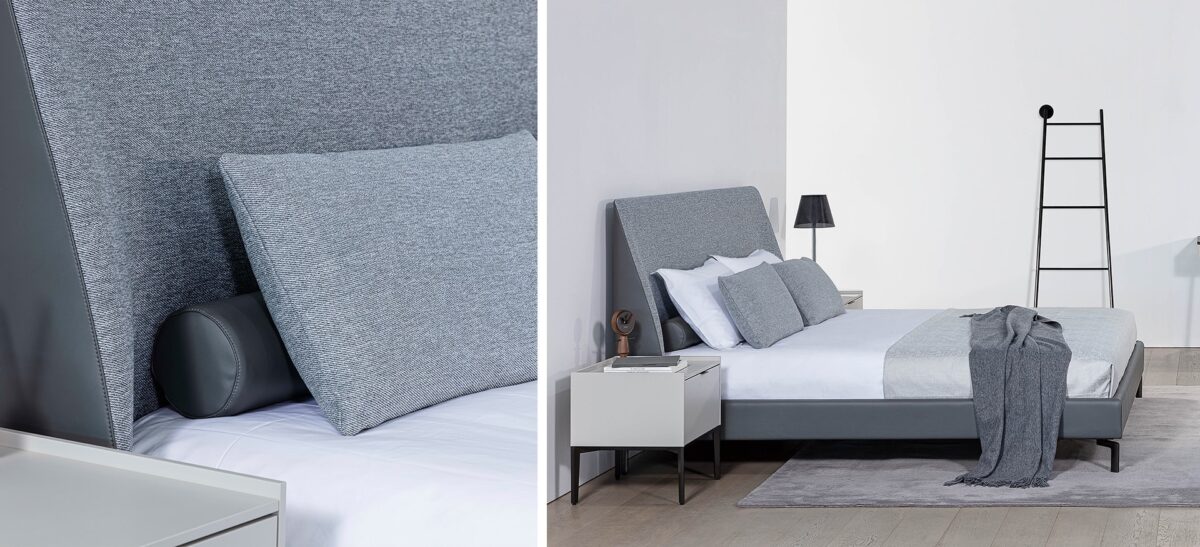 Sleek upholstered bed with soft lines and elegant frame by Camerich.