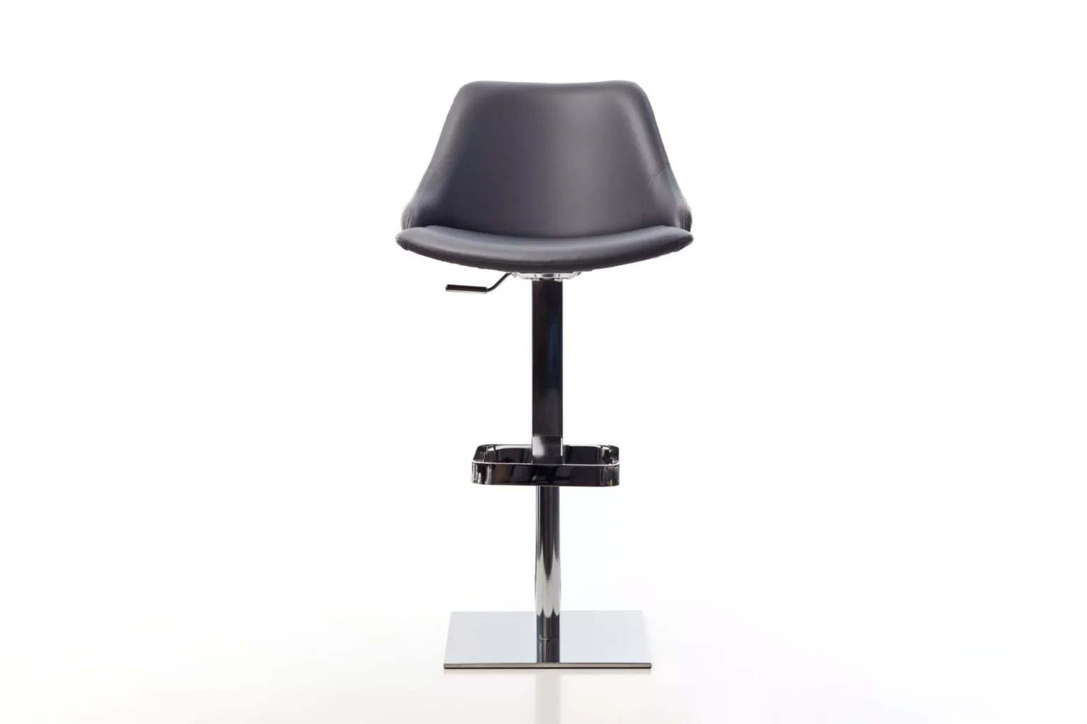 Moda stool by Peressini in burnt-orange fabric, angled four-leg black matte base, shown on a white background.