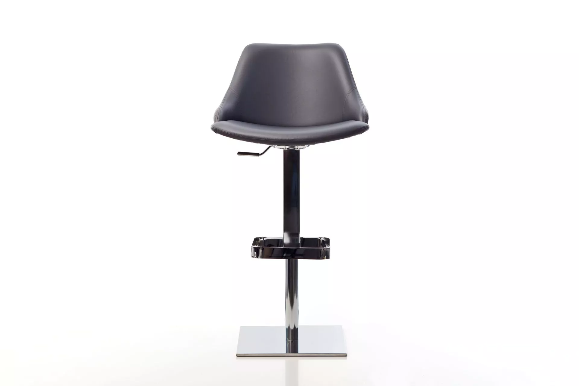 Moda stool by Peressini in burnt-orange fabric, angled four-leg black matte base, shown on a white background.