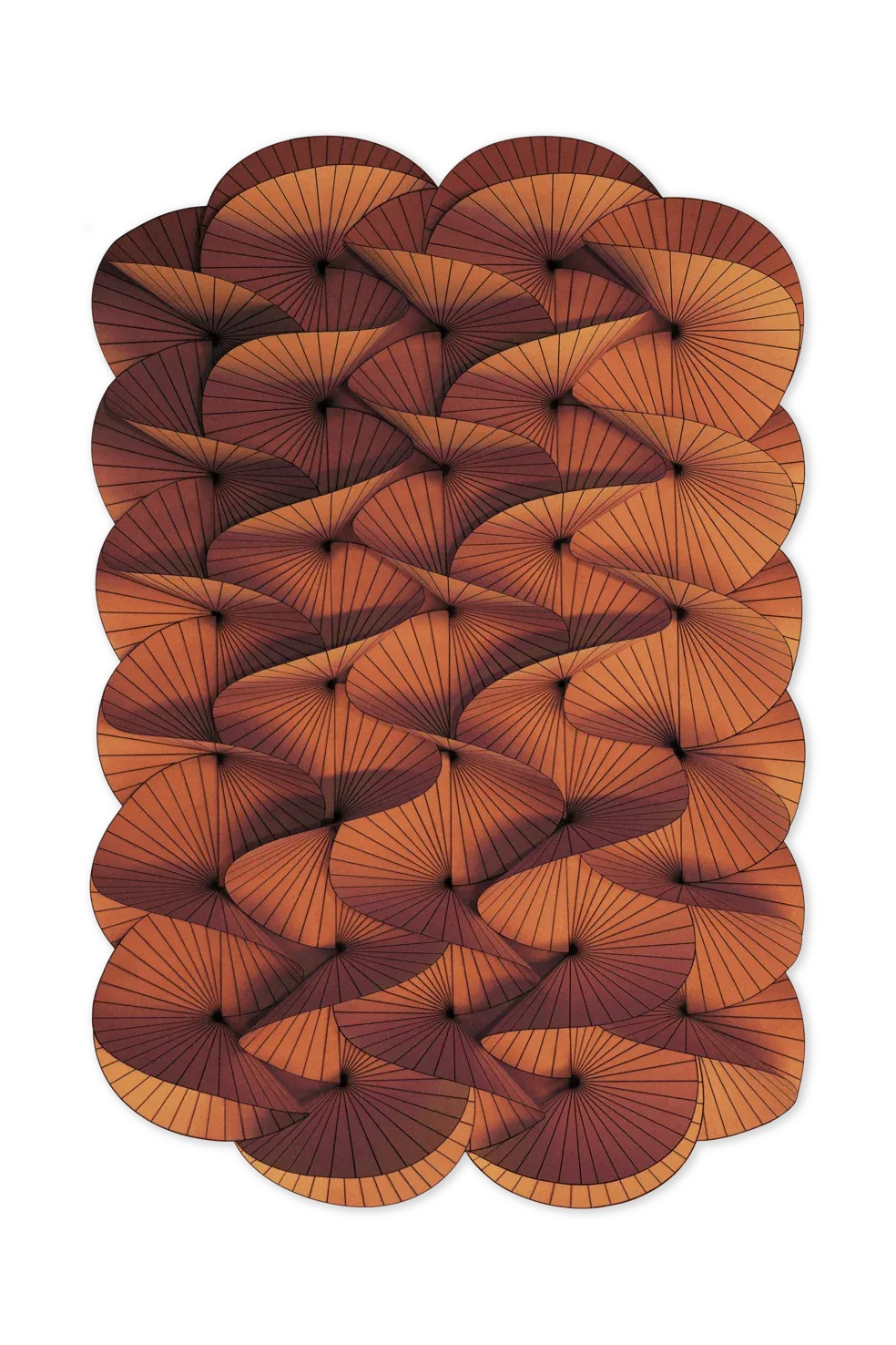 Serpentine Carpet Moooi designer rug with organic folded pattern in Amber Red