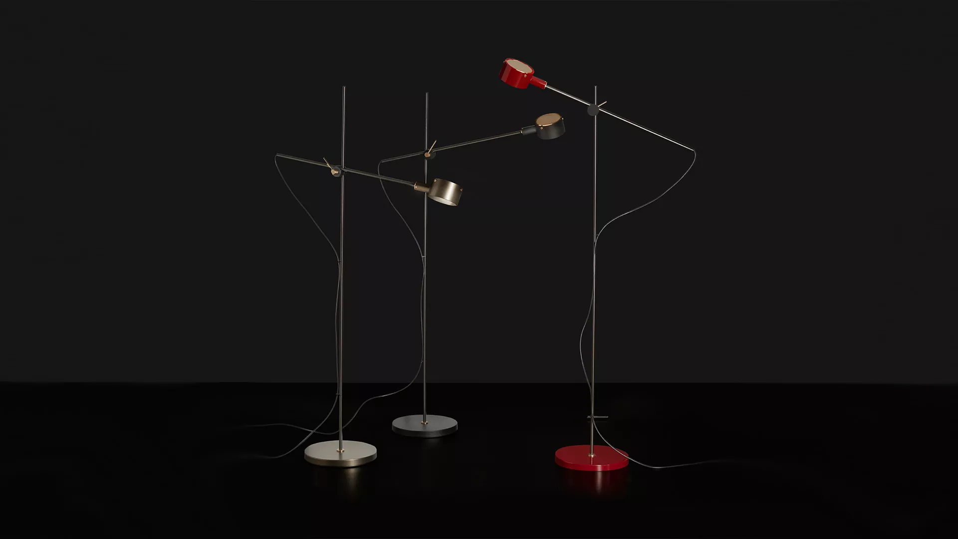 “G.O. by Oluce modern Italian table lamp – cylindrical fabric shade with sleek metal stem and round base”