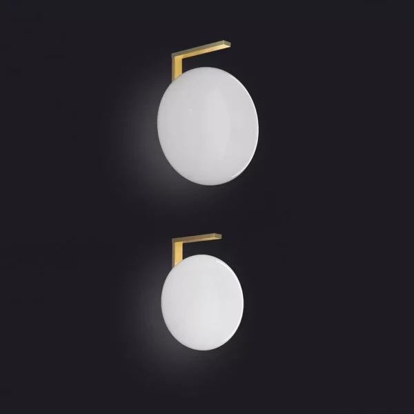 “Alba by Oluce modern Italian table lamp – opaline glass globe with brushed metal base, emitting warm ambient light”
