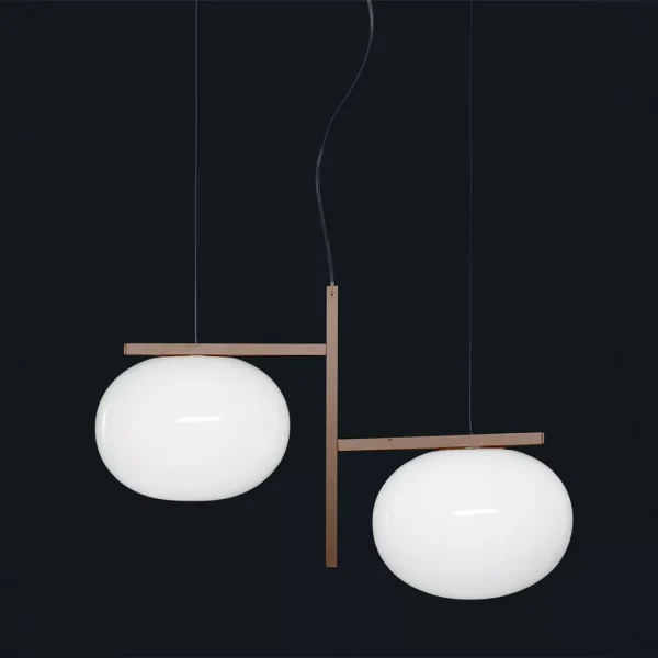 “Alba by Oluce modern Italian floor lamp – curved satin bronze stem with opaline glass diffuser and elegant sculptural form”