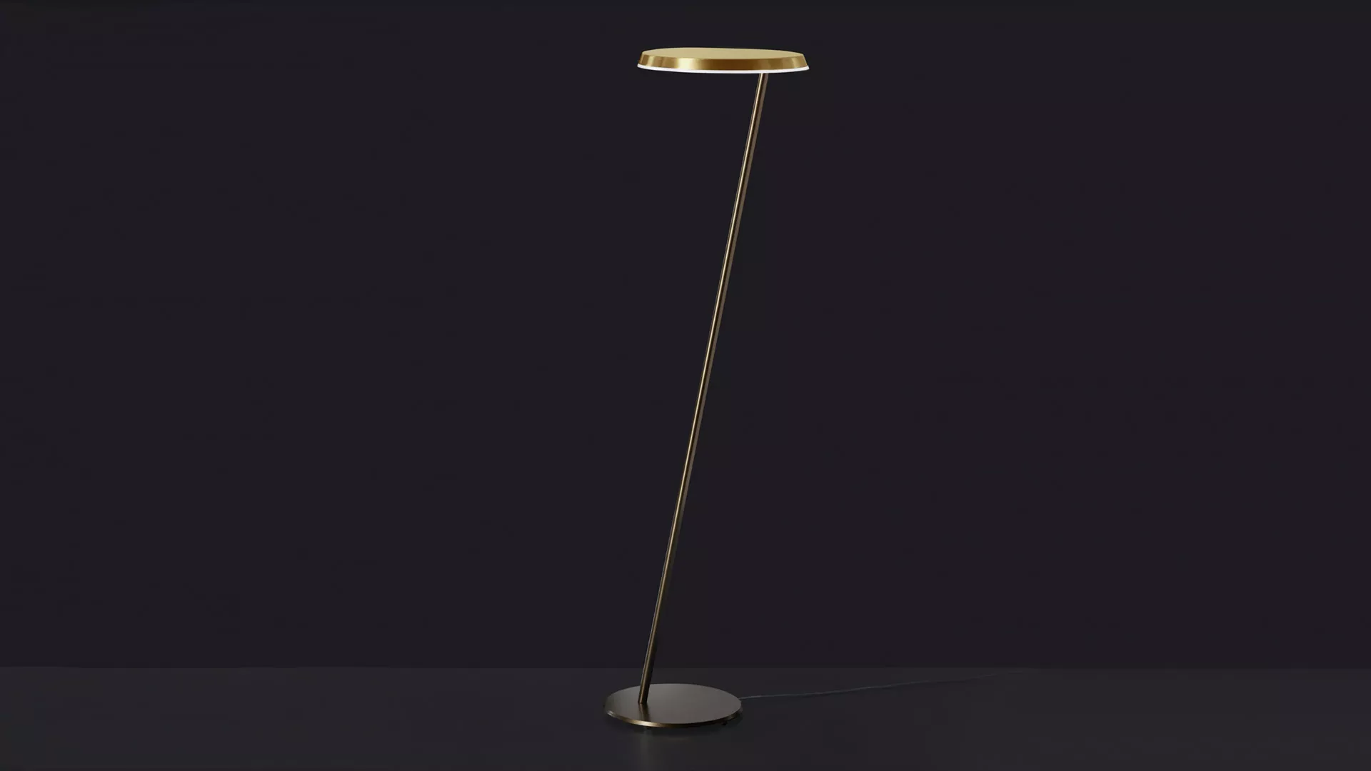 “Amanita by Oluce designer outdoor lighting – minimalist floor lamp with round diffuser and angled metal stem”