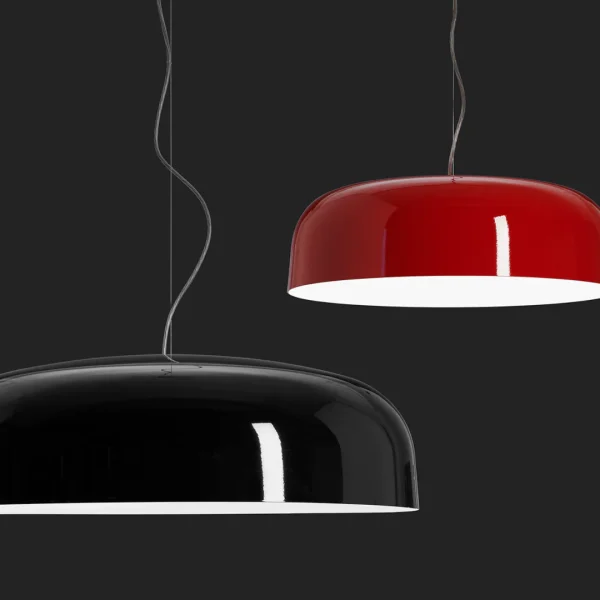 “Canopy by Oluce modern Italian pendant light – layered glass discs with metal frame creating a sculptural chandelier effect”