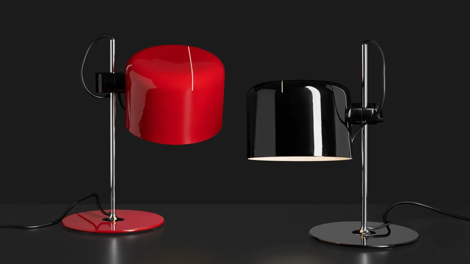 “Coupé by Oluce modern Italian table lamp – elegant dome-shaped glass shade with sleek metal base”