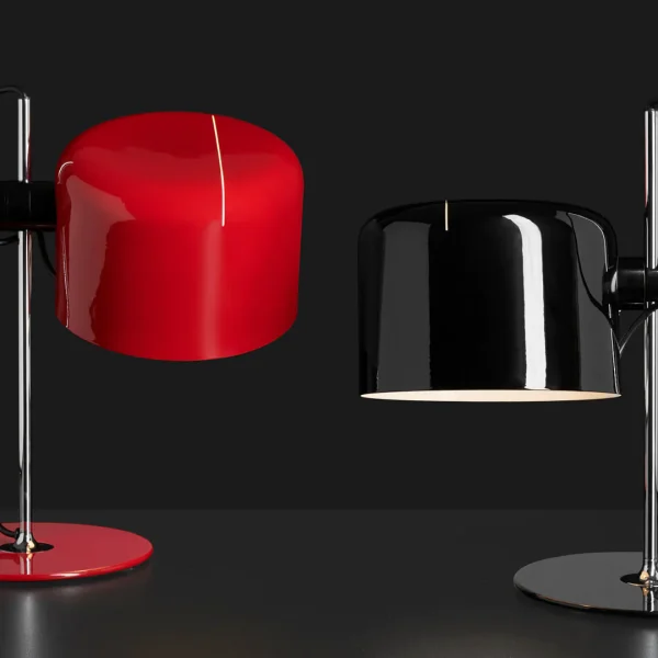 “Coupé by Oluce modern Italian table lamp – elegant dome-shaped glass shade with sleek metal base”