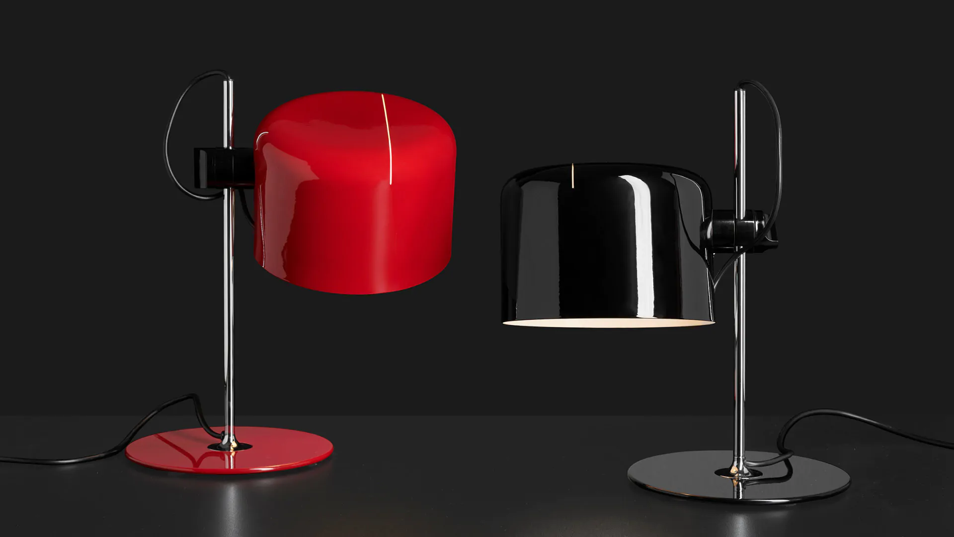 “Coupé by Oluce modern Italian table lamp – elegant dome-shaped glass shade with sleek metal base”